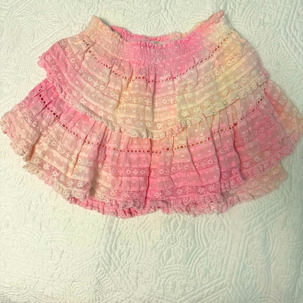 LoveShackFancy Ruffle Mini Skirt Plumeria Pink Hand Dye Size P